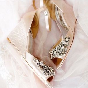 Badgley Mischka beaded blush wedding wedges